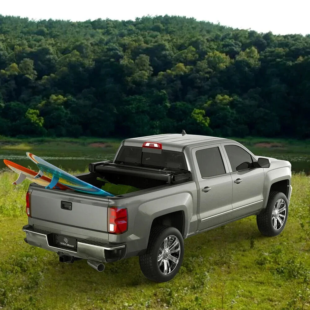 Ledkingdomus 8 ft 96.3" Bed Tonneau Shield Soft Quad-Fold 2002-2023 Dodge Ram 1500 2500 3500