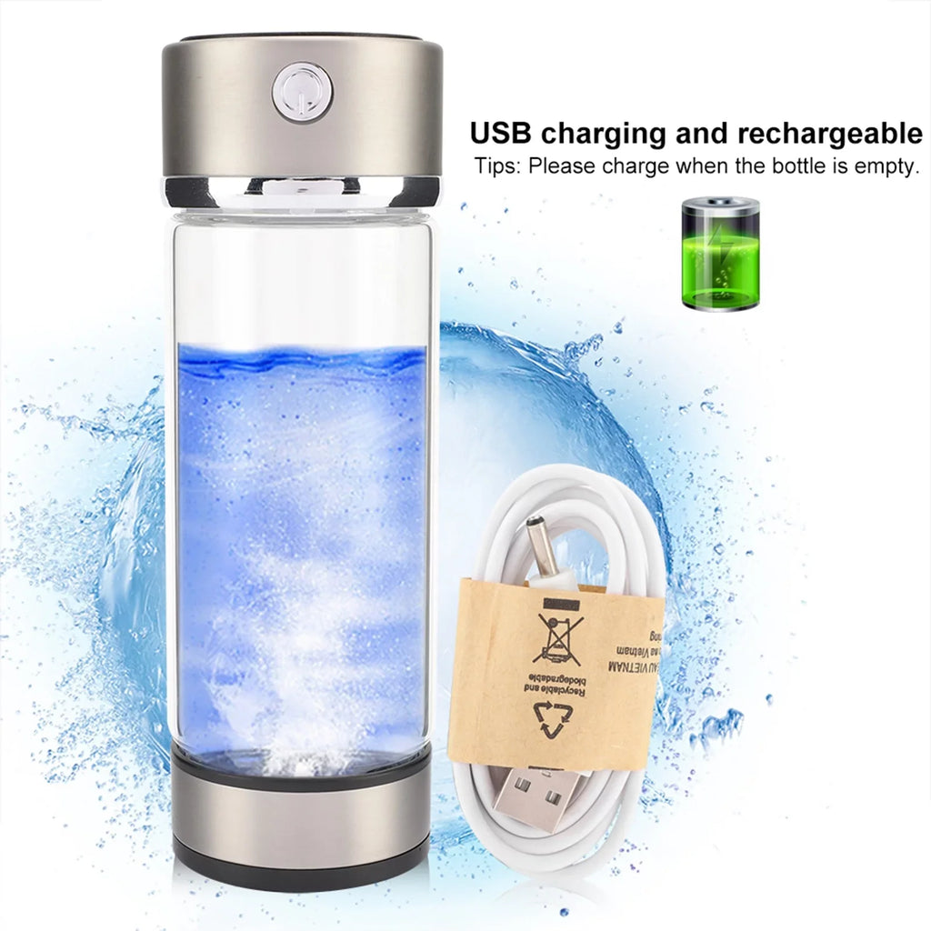 Dekaim Hydrogen Bottle, USB Charging Rich Hydrogen Water Purifier Filter Glass Bottle Portable Lonizer Cup