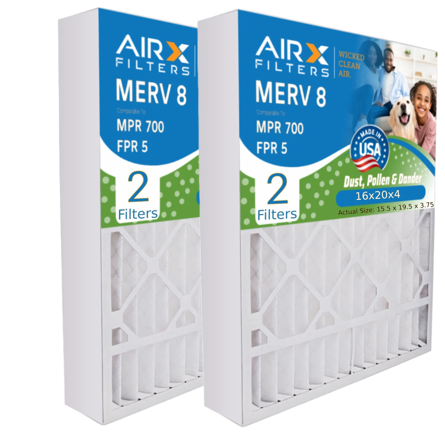 16x20x4 Air Filter MERV 8 Comparable to MPR 700 & FPR 5 with Bryant Carrier FILXXFNC-0017 Premium USA Made 16x20x4 Furnace Filter 2 Pack by AIRX FILTERS WICKED CLEAN AIR.