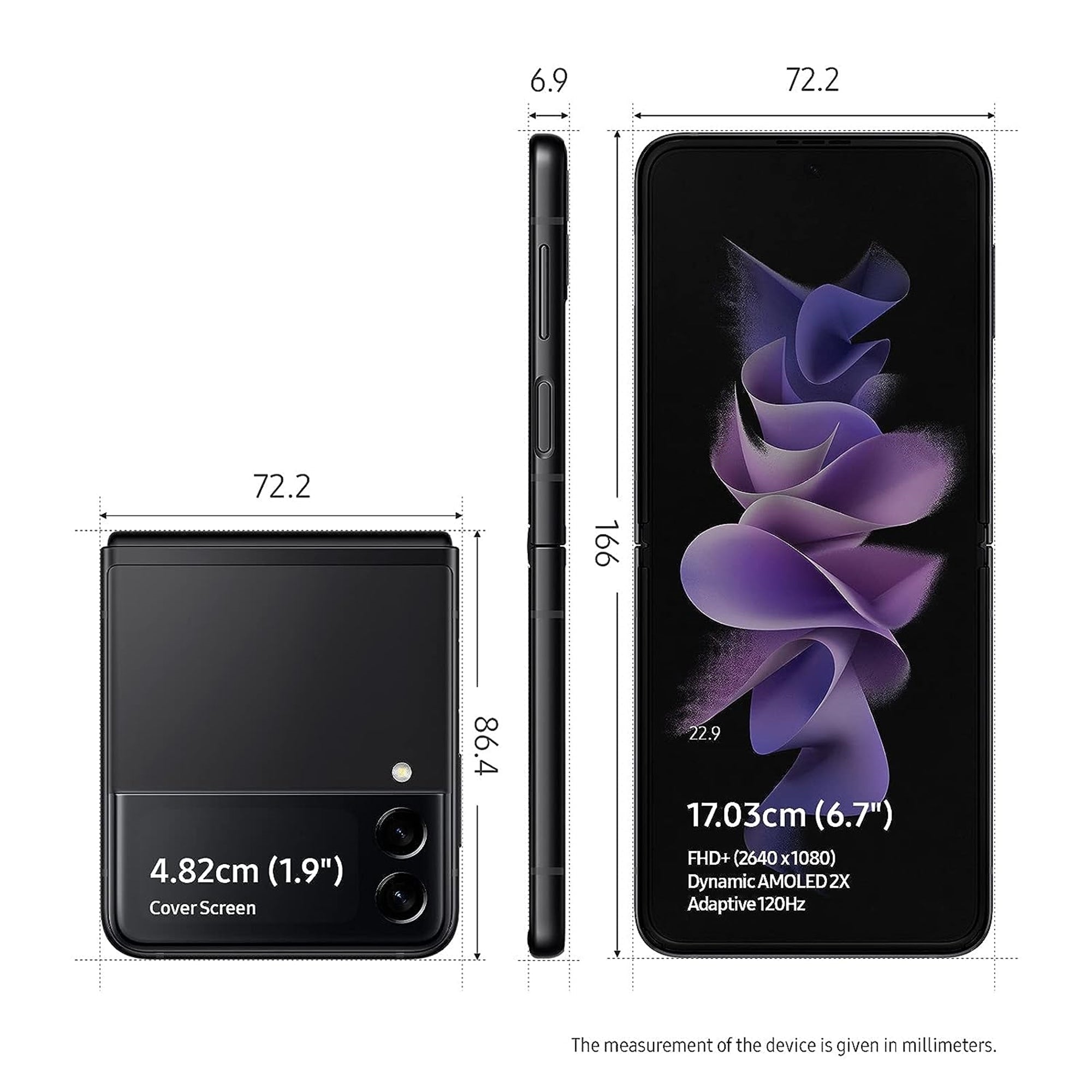Pre-Owned Samsung Galaxy Z Flip3 256GB 6.7" 5G Fully Unlocked, Phantom Black (Used - Blemished)