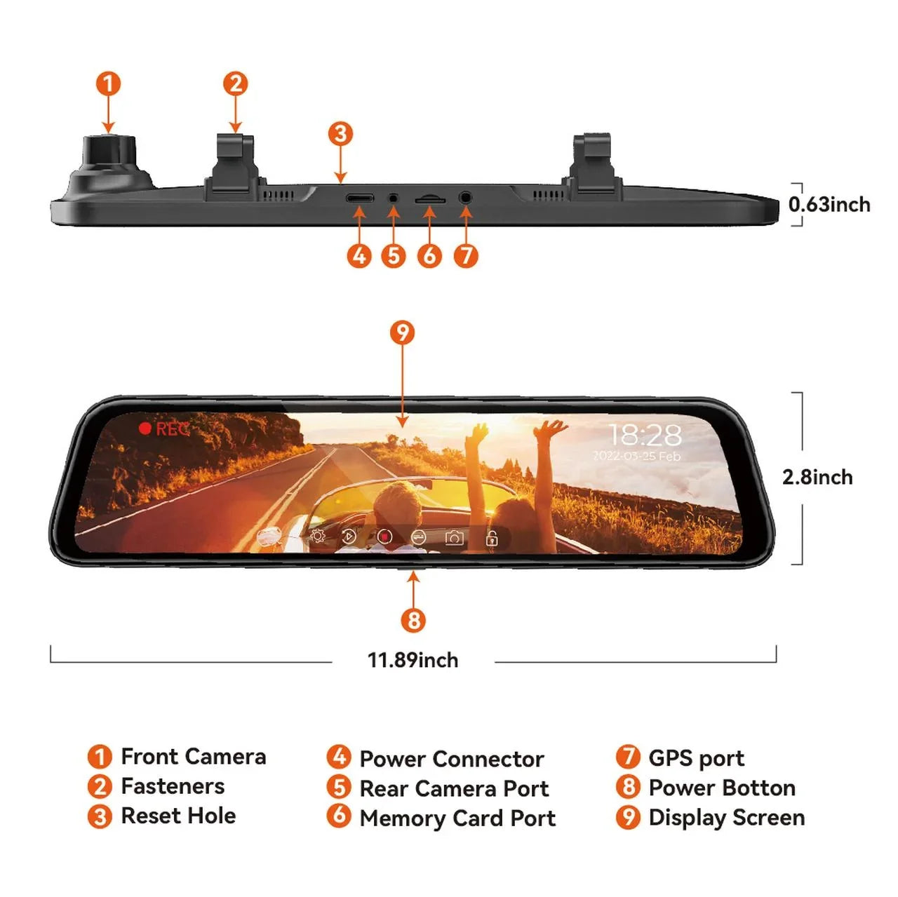 WOLFBOX Rear View Mirror Dash Camera, 12" 4K Mirror Dash Cam, Backup Camera with Full Touch Screen, Parking Monitor, Free 32GB Card & GPS