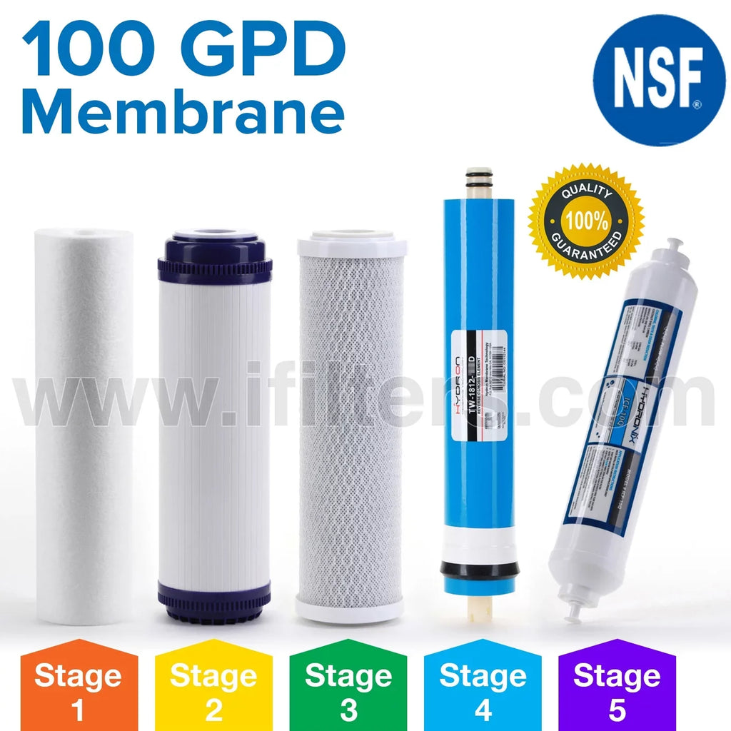 Reverse Osmosis Universal Replacement Filter Set RO Cartridges 5 pcs w/ 100 GPD Membrane