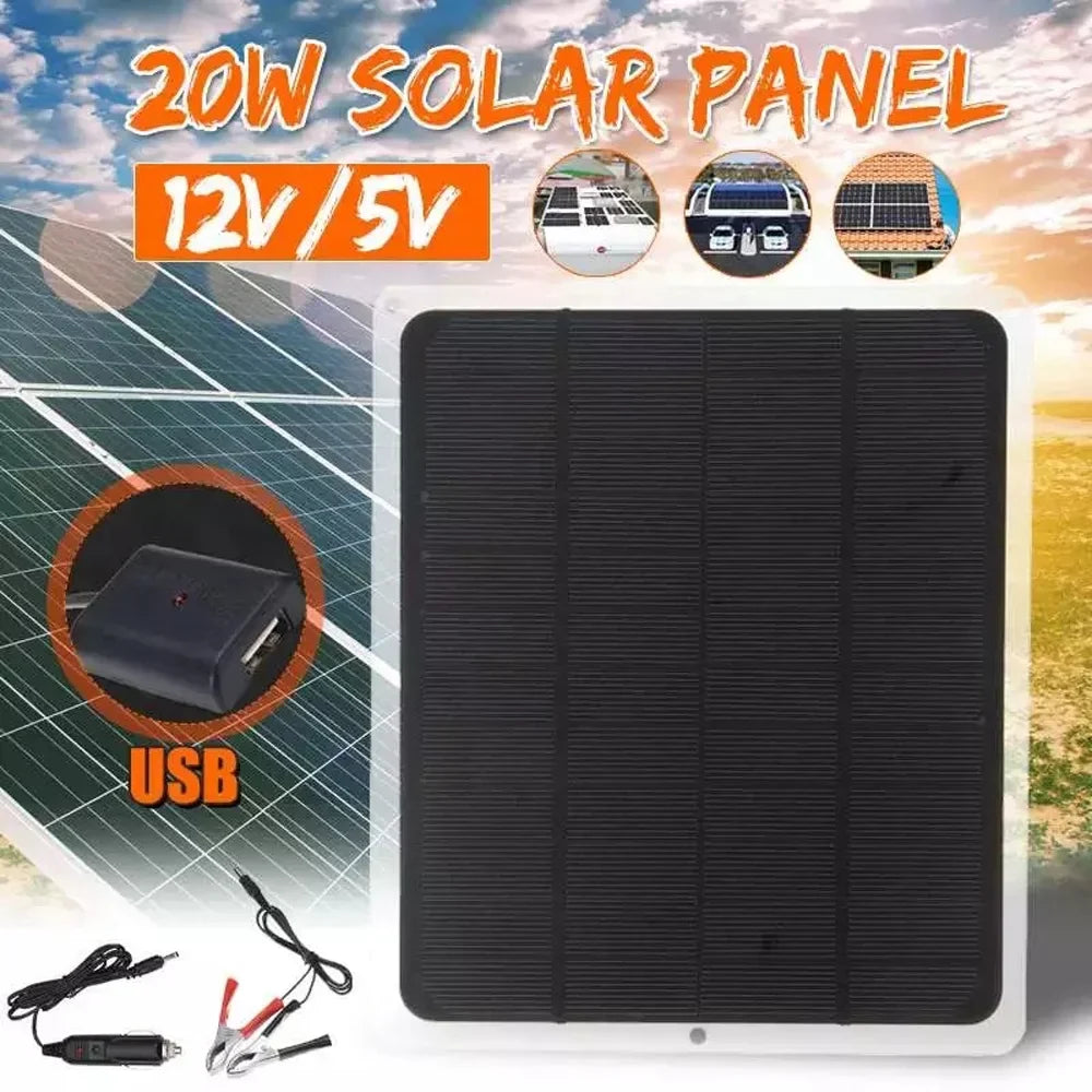 Aibecy 20W Monocrystalline Silicon Solar Panel Camping Hiking - Portable Charging Tool