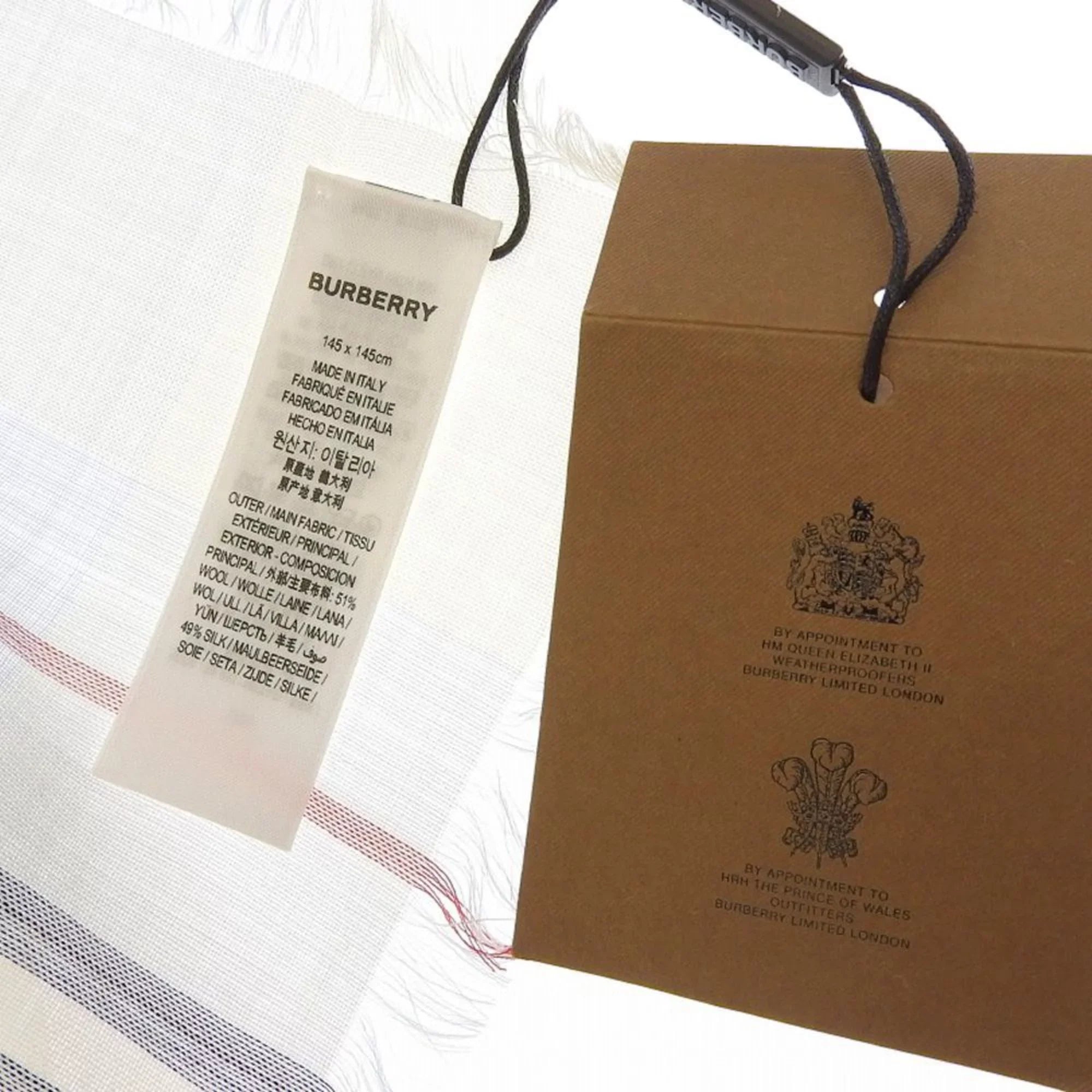 Pre-Owned Burberry BURBERRY scarf border stripe wool silk light blue 80173691 (Like New)