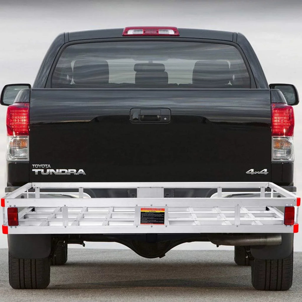Hitch Cargo Carrier, Aluminum Trailer Hitch Cargo Carrier Fits 2” Receiver, 60” x 22” x 7” Mount Luggage Rack, Vehicle Cargo Basket SUV, Truck, Car, 500LBS Capacity