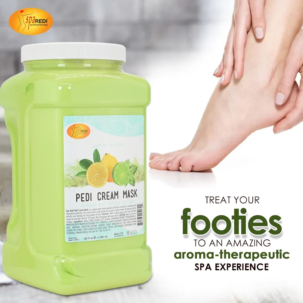 SPA REDI - Body and Foot Cream Mask, Lemon, 128 Oz - Pedicure Massage Tired Feet and Body, Hydrating, Fresh Skin - Infused with Hyaluronic Acid, Amino Acids, Panthenol, Comfrey Extract