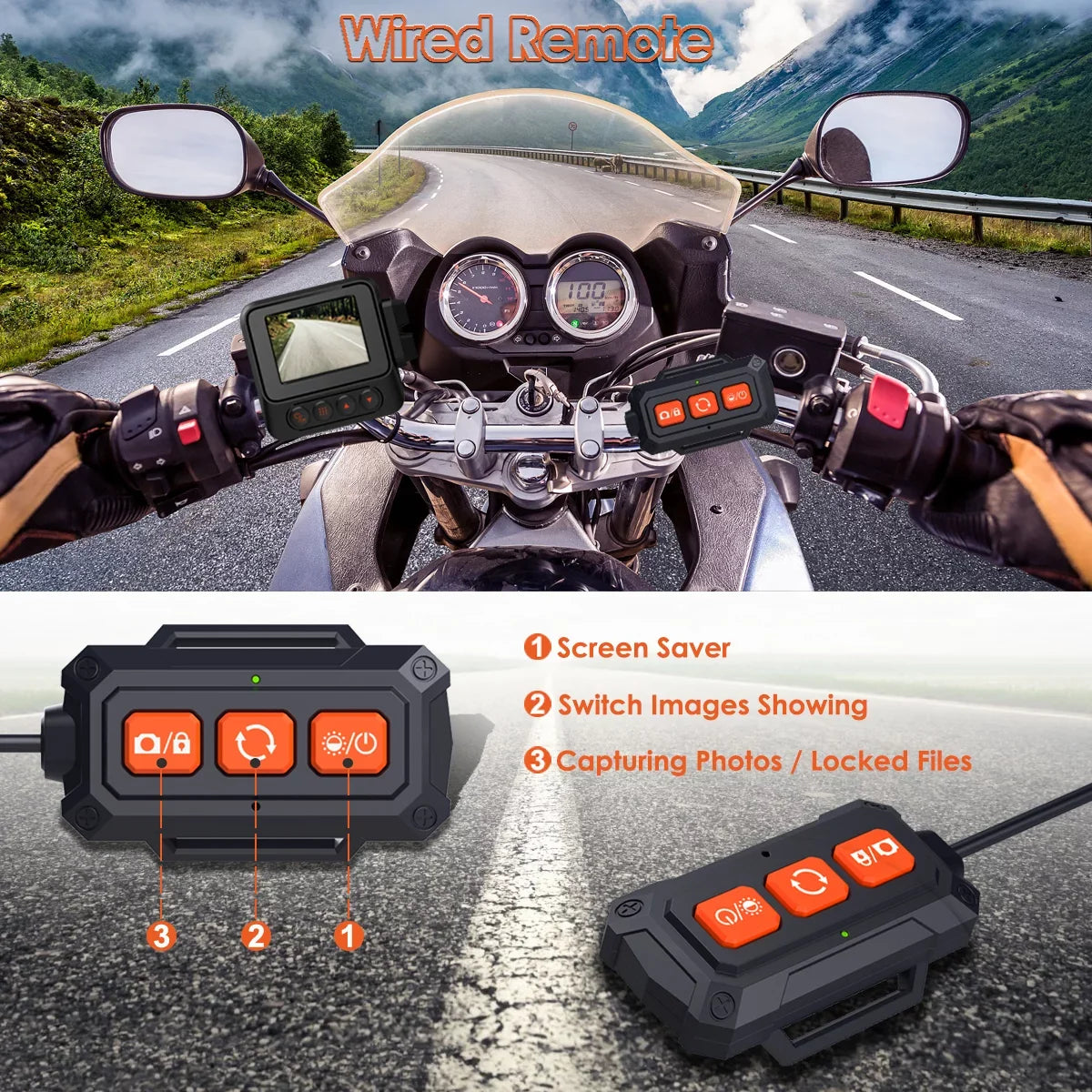 ZOMFOM MD20 Dual 2K 30fps/1080P 60fps Motorcycle Camera, All Waterproof Dash Cam 2'' LCD Front and Rear 150° Wide Angle with Wired Remote, Wi-Fi, GPS, EIS and Race Mode, Max up to 256GB