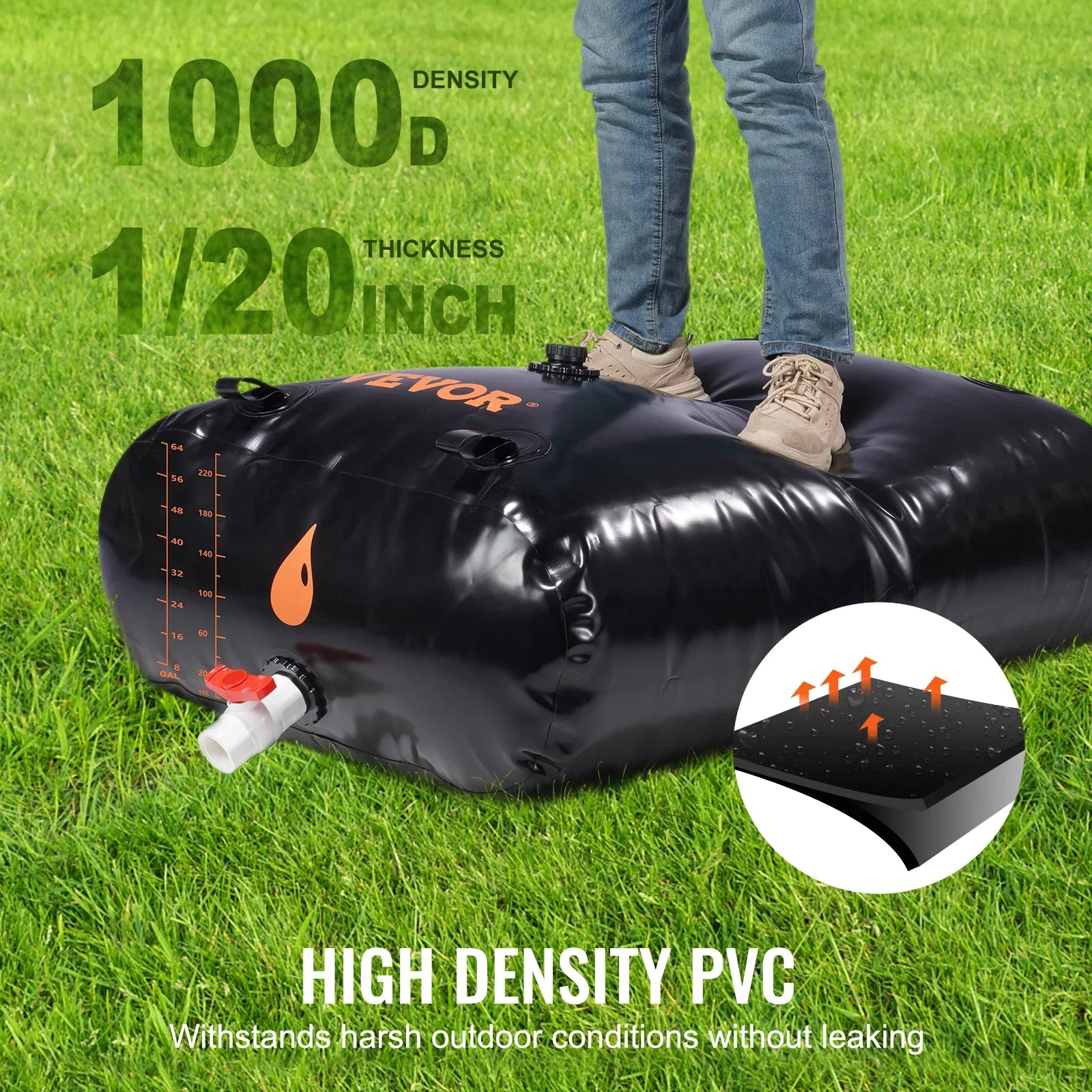 BENTISM Portable Water Storage Bladder Rainwater Bag,143 Gallon Large Capacity Water Storage Containers,1000D PVC Water Bladder Including Spigots and Overflow Kit,Water Tank