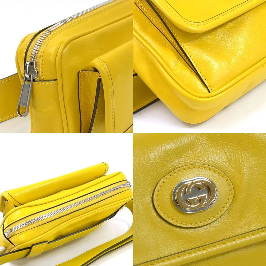 Pre-Owned Gucci GUCCI waist bag belt interlocking G leather yellow silver unisex 598080 (Good)
