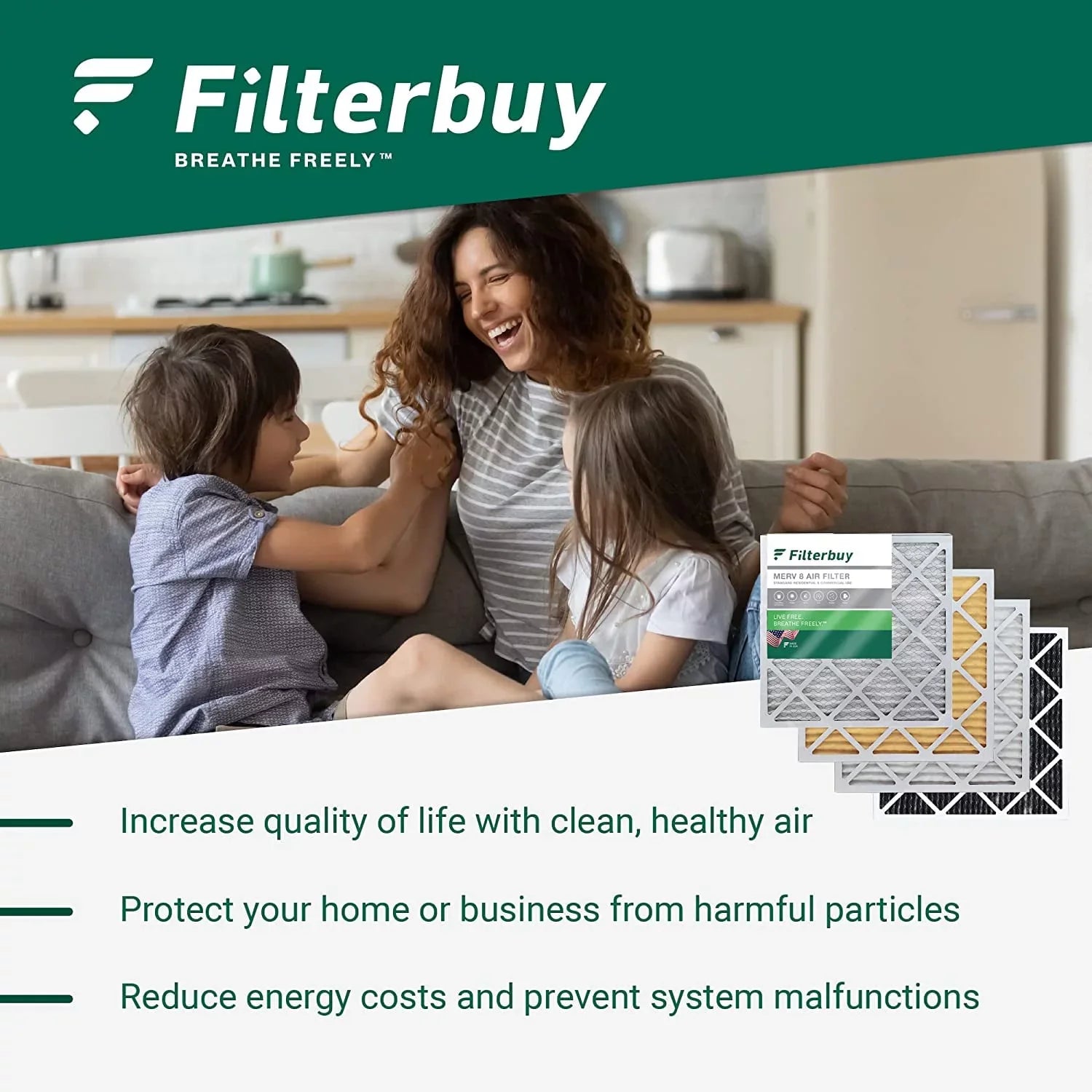 Filterbuy 8x8x1 MERV 8 Pleated HVAC AC Furnace Air Filters (4-Pack)