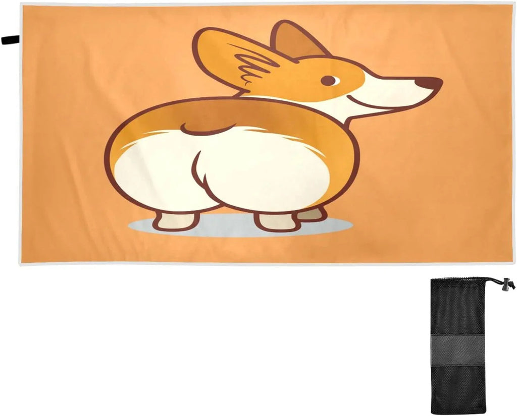 Bestwell Cute Corgi Orange Beach Towel - Super Absorbent Oversized Travel Towels - Lightweight Compact Quick Dry Towel Swimming Camping Holiday（353）