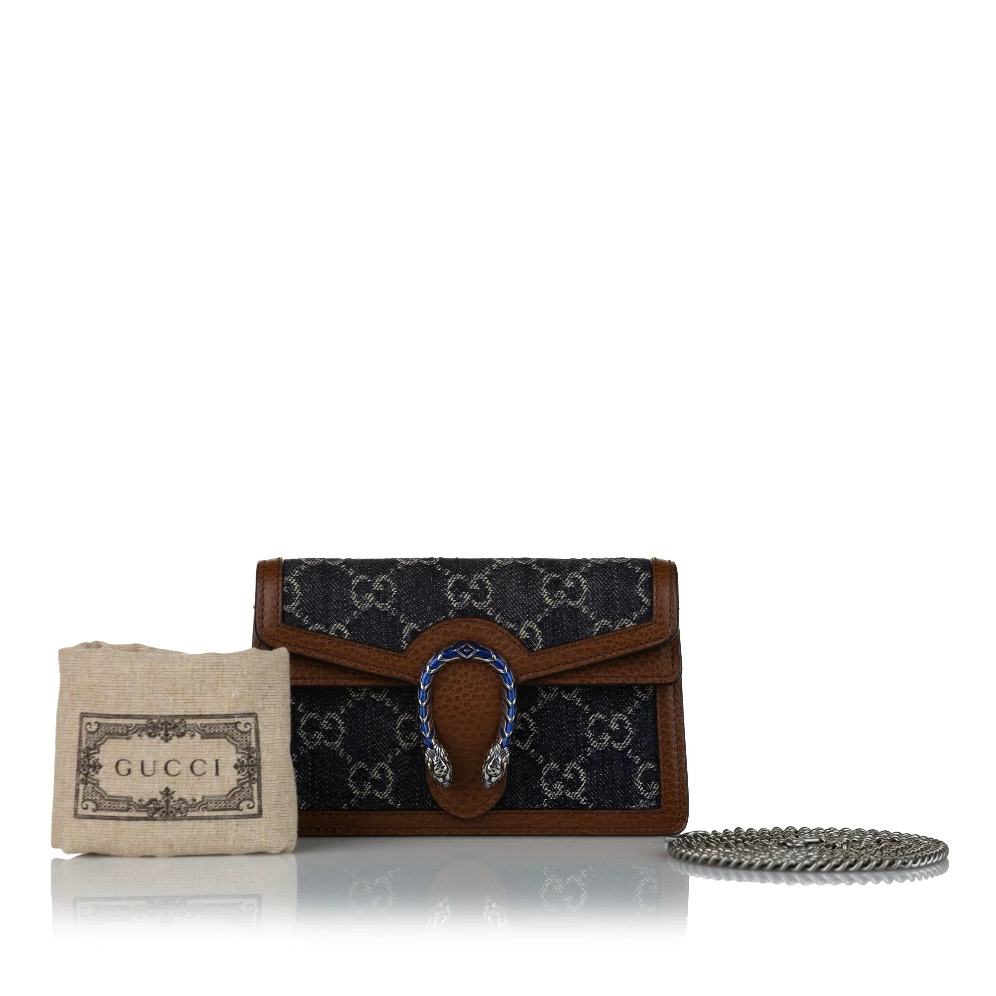 Women Pre-Owned Authenticated Gucci Super Mini GG Dionysus Crossbody Bag Denim Fabric Blue