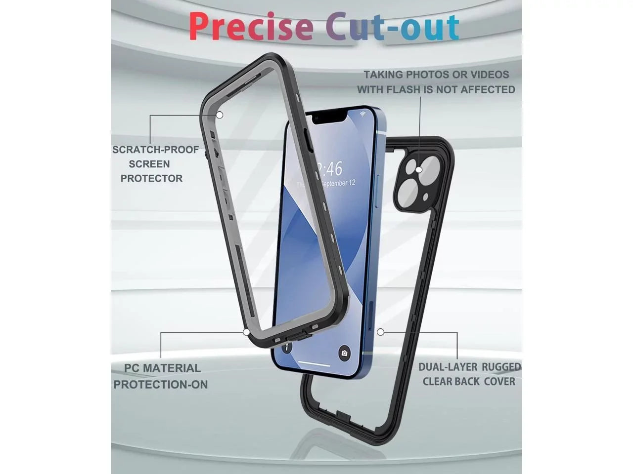 For iPhone 13 Case Waterproof Shockproof Dustproof Full-Body with Built-in Screen Protector,Underwater Full Sealed Shield Protective iPhone 13 6.1 inch