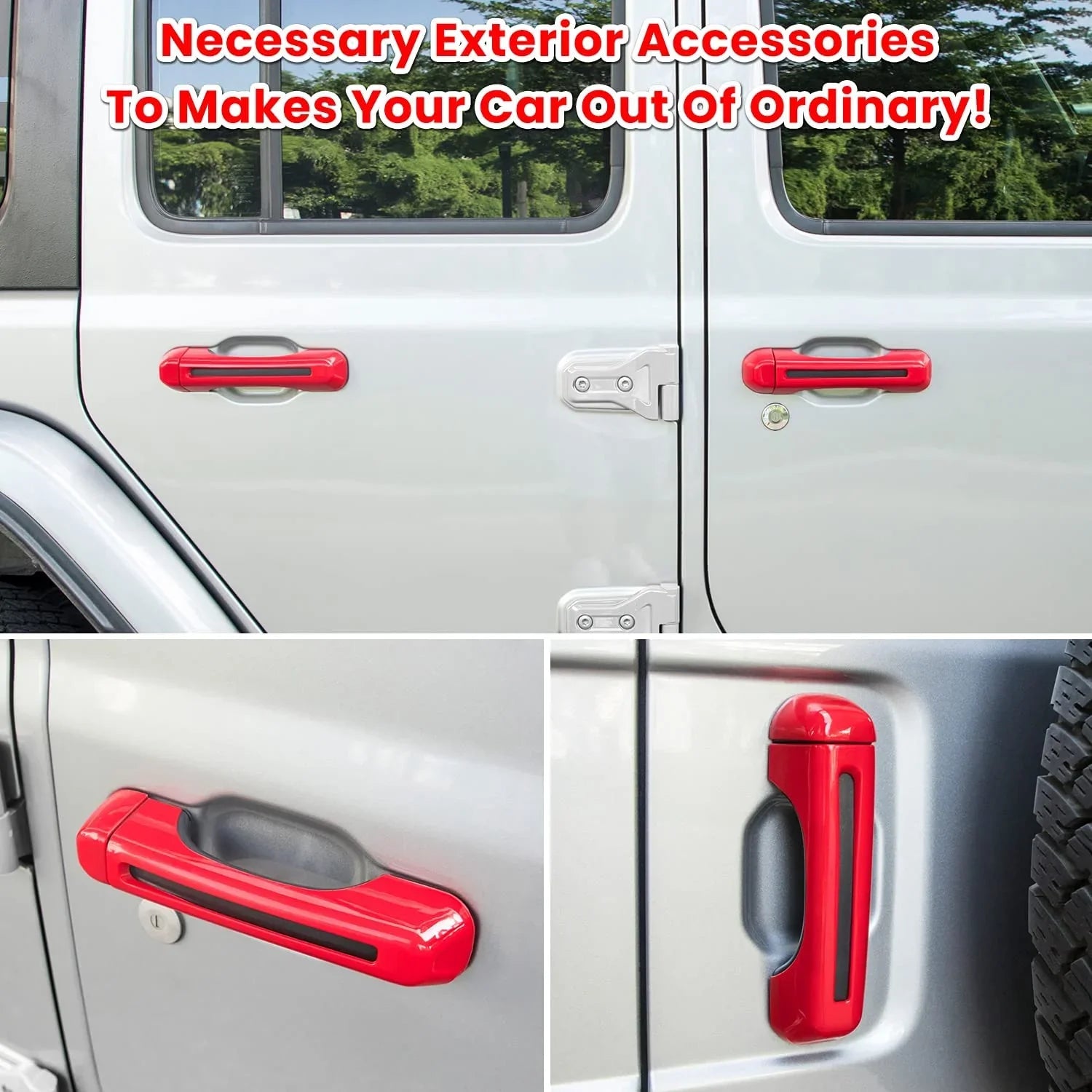 E-cowlboy Door Handle Inserts Wrap Trim+Tailgate Handle Coating 2018-2022 Jeep Wrangler JL JLU Sports Sahara Freedom Rubicon Unlimited Gladiator JT 2-Door & 4-Door Exterior Accessories (Red 5PCS)