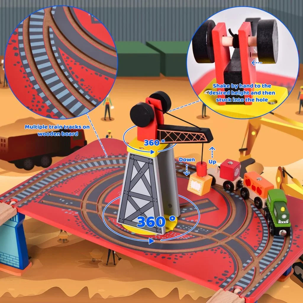 Fun Little Toys 88PCs Wooden Play Set, Enchanting Wooden Train Set Toddlers Age 3+