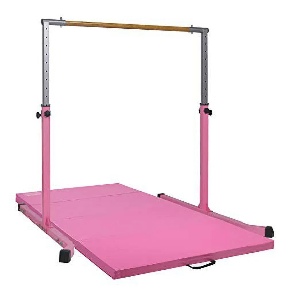 5 Star-TD Pink Gymnastic Kip Bar - Adjustable 3-5FT Junior Training Equipment, Heavy Duty Horizontal Bar with Curved Legs Kids Home Gym, Strong and Long-lasting