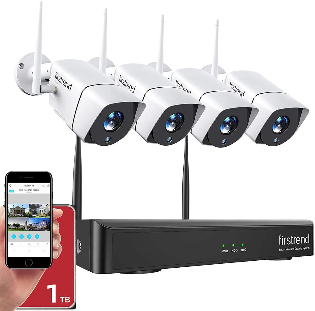 Security Camera System Wireless,Firstrend 1080P 8CH Wireless Home Security Systems with 4pcs 3MP Full HD Cameras 1TB HDD Night Vision Motion Detection Free App Indoor Outdoor Video Surveillance