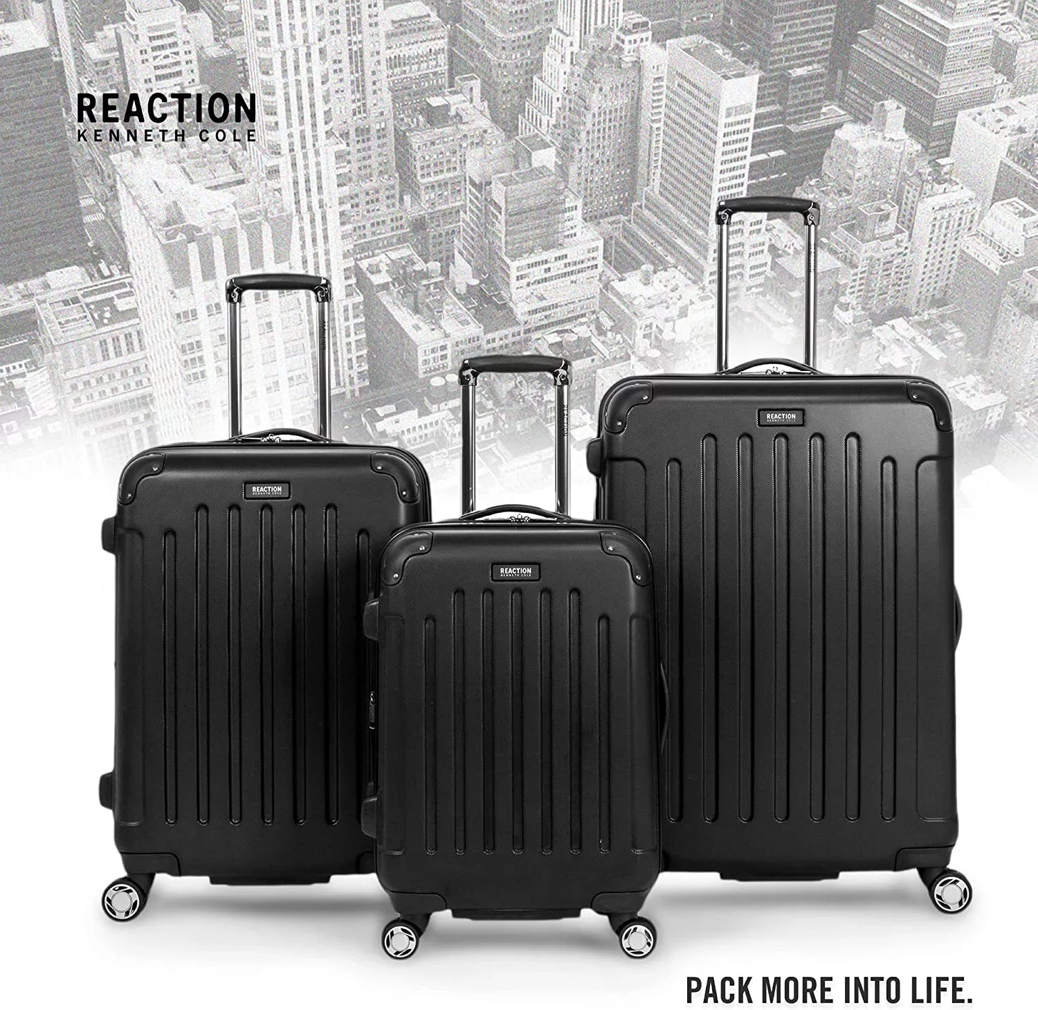 Kenneth Cole REACTION Renegade Luggage Expandable 8-Wheel Spinner Lightweight Hardside Suitcase, Black, 3-Piece Set (20"/24"/28") 3-Piece Set (20"/24"/28") Black
