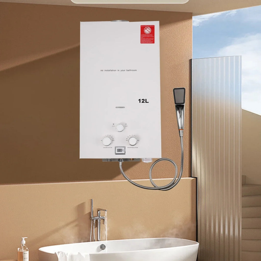 NICCOO 12L Portable LPG Propane Gas Water Heater Gas Tankless Boiler Camping Outdoor