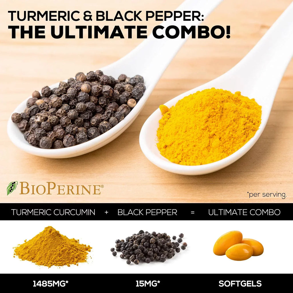Turmeric Curcumin with BioPerine 95% Standardized Curcuminoids 1500mg Black Pepper Extract Max Absorption, Premium Joint Support, Nature's Tumeric Herbal Supplement, Non-GMO, Vegan - 120 Capsules