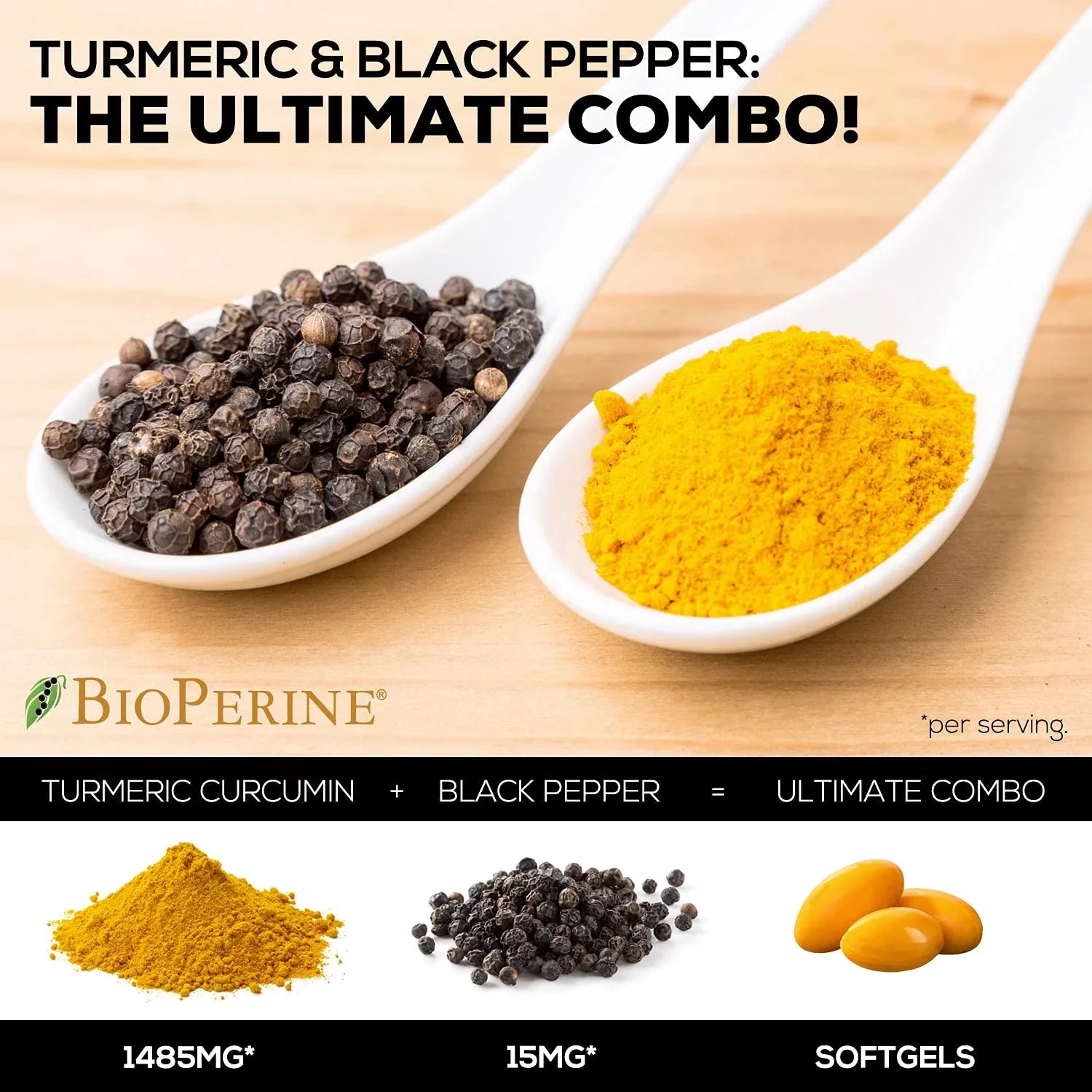 Turmeric Curcumin with BioPerine 95% Standardized Curcuminoids 1500mg Black Pepper Extract Max Absorption, Premium Joint Support, Nature's Tumeric Herbal Supplement, Non-GMO, Vegan - 120 Capsules