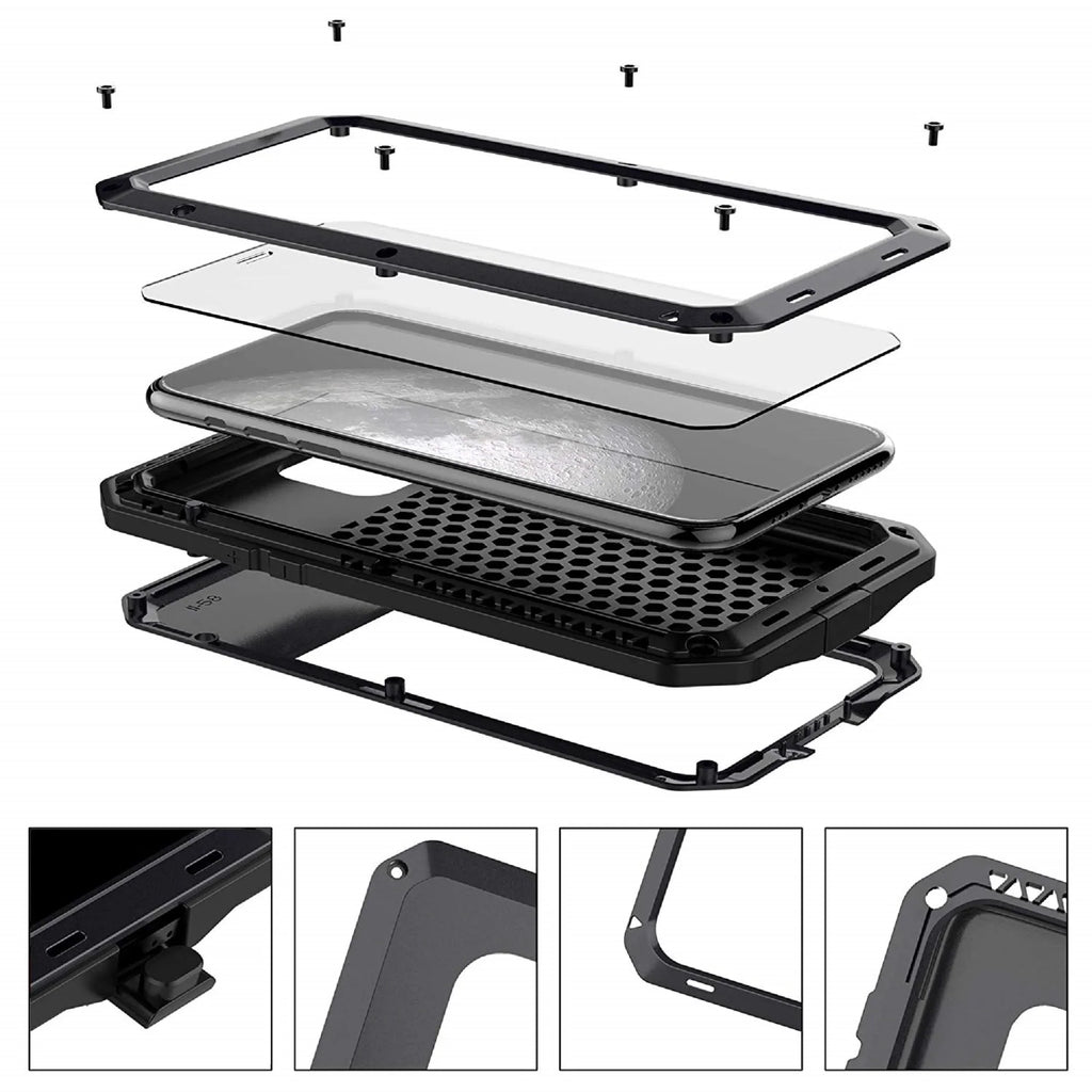 Gorilla Glass Aluminum Metal iPhone 6 Plus Case (Black) Heavy Duty Military Grade Shockproof and Scratch Protection, Rugged Outdoor Travel