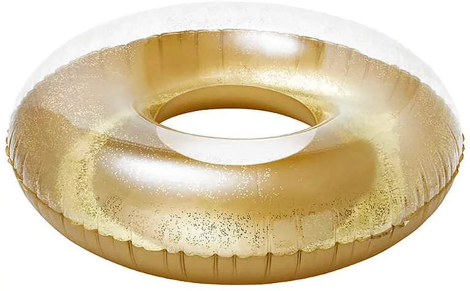 Terra Inflatable Pool Toys - Pool Floats Tube Gold Rings, Pool Floaties Toys with Glitter Swimming Pool Party, Beach Swimming Pool Float Toys Adults Kids | 48 Inch