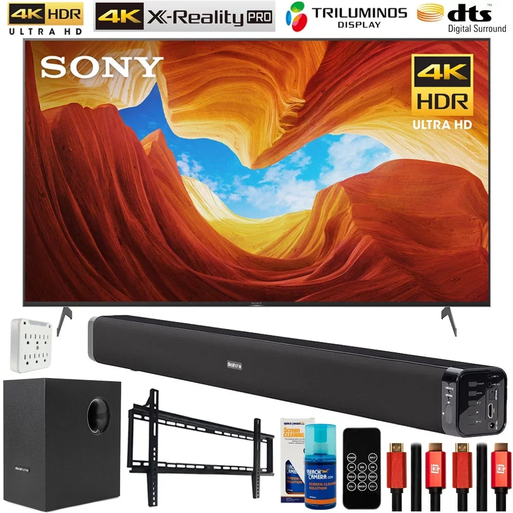 Sony XBR55X900H 55-inch 4K UHD Full Array LED Smart TV 2020 Bundle with Deco Gear Sound Bar with Subwoofer, Wall Mount, 6-Outlet Surge Adapter, Screen Cleaner and TV Essentials 2020