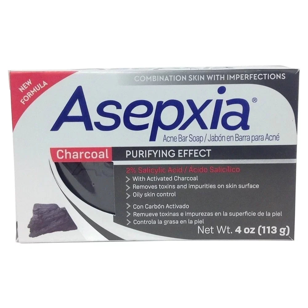Asepxia Charcoal Cleansing Bar Soap Acne and Blackheads. Removes Impurities and Toxins. Helps Oily Skin with Salycilic Acid. 4 oz. Pack of 3