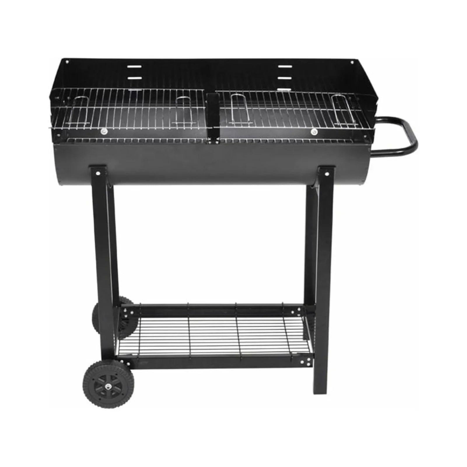 moobody Charcoal BBQ Stand with Lower Shelf and Wheels Steel Barbecue Grill Black Camping Cooking, Grilling, Smoking, Picnic, Hiking, Party, Garden, Patio 39.4 Inch Length