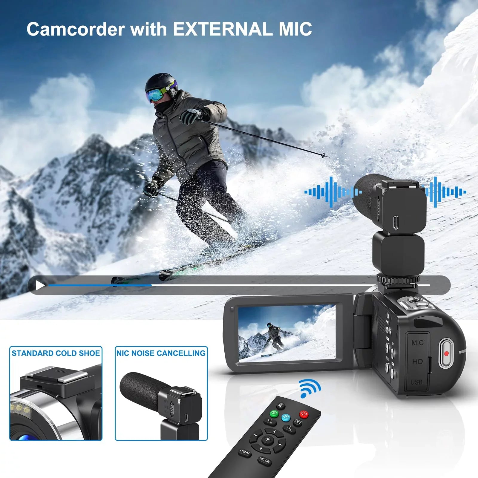 MARVUE 8K Video Camera 64MP 18X Digital Camera Video Camera Youtube 3.0 inch Flip Screen Camcorder Vlogging Camera with 32GB SD Card, 2.4G Remote Control, Two Batteries and External Mic