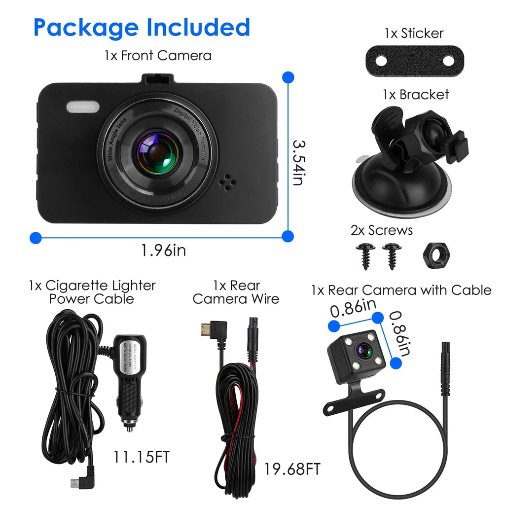 iMounTEK Dual Dash Cam Vehicle 1080P Driving Recorder with Front Rear Camera Motion Detection Parking Monitor Night Vision Loop Recording, Built in G-Sensor
