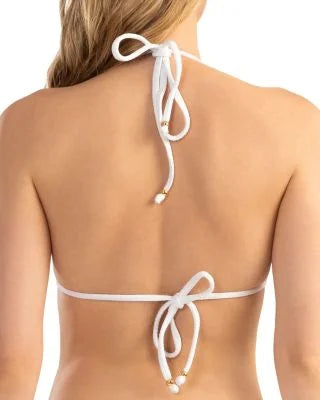 Shoshanna Womens Ruffled Halter Bikini Top Swimwear White Size C/D