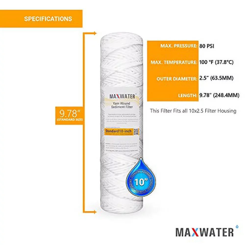 Standard 10"X2.5" String Sediment Water Filter (5 Micron), Hard Well, Whole House, WVO Biodiesel, With Standard RO Reverse Osmosis Systems, WH Systems