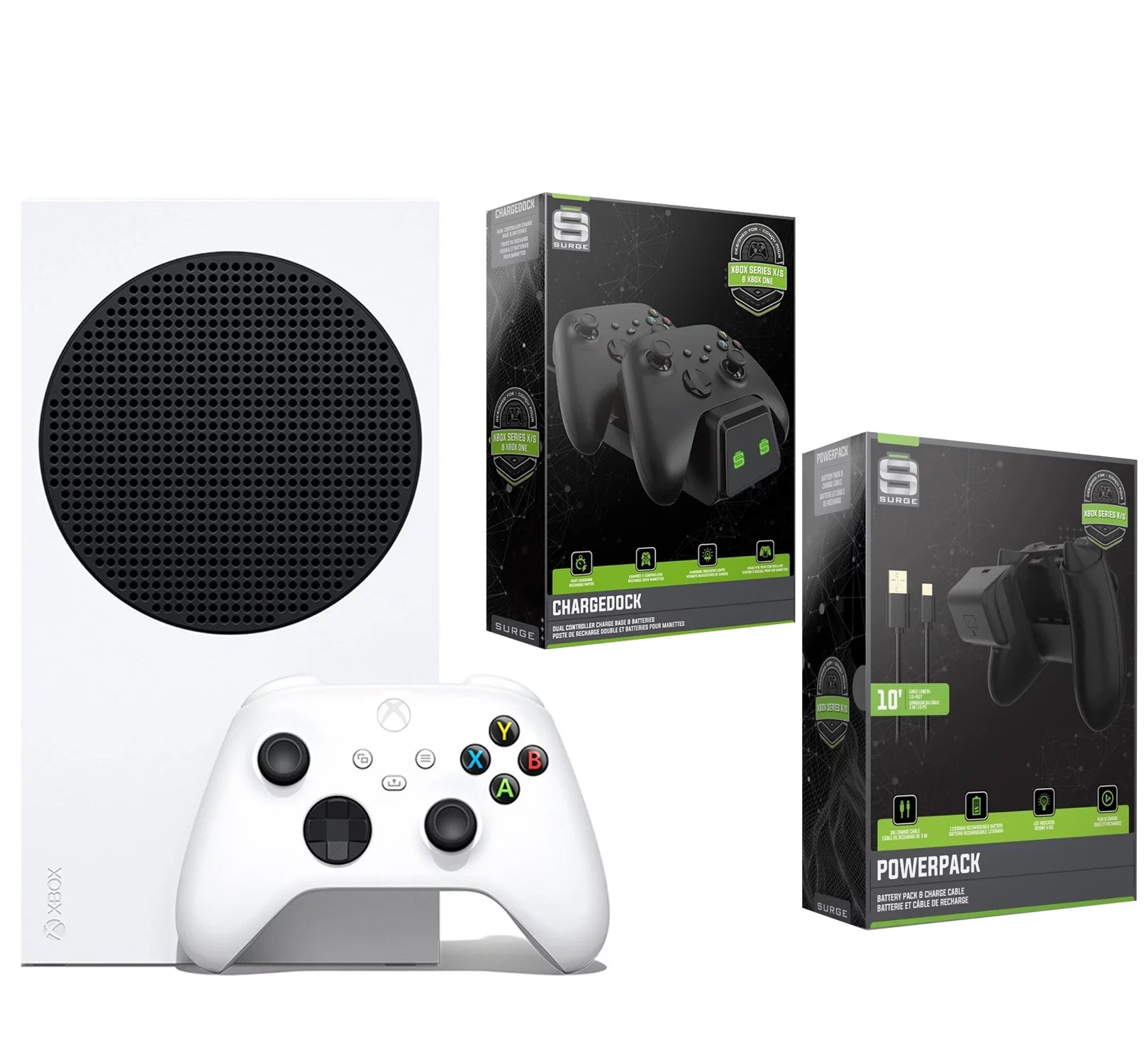 Microsoft Xbox Series S 512GB Console with POWERPACK USB-C Charge Cable & Battery and CHARGEDOCK Dual Charge Base Bundle