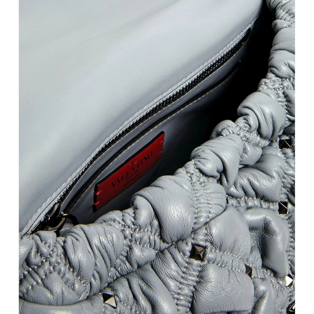 Valentino Garavani Spike Me Gray Leather Crossbody Bag Medium