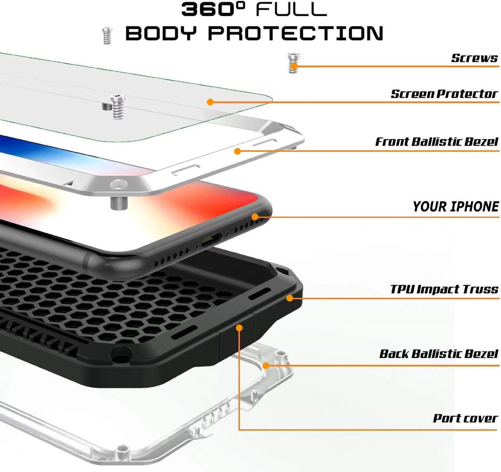 Gorilla Glass Aluminum Metal iPhone 8 Plus Case (Silver) Heavy Duty Military Grade Shockproof and Scratch Protection, Rugged Outdoor Travel