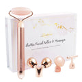 4 in 1 Electric Vibrating Facial Roller & Face Massager Kit, Rose Quartz Jade Rollers Under Eye & V Lifting Skin Care Beauty Bar