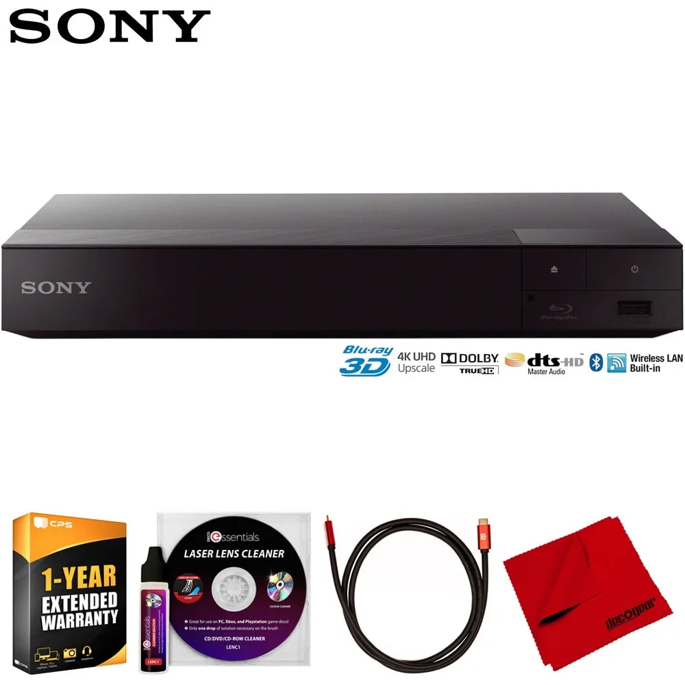 Sony BDP-S6700 4K Upscaling 3D Streaming Blu-ray Disc Player Bundle with Deco Gear 6FT HDMI Cable, Microfiber Cleaning Cloth, Deco Essentials Laser Lens Cleaner & 1 Year CPS Enhanced Protection Pack