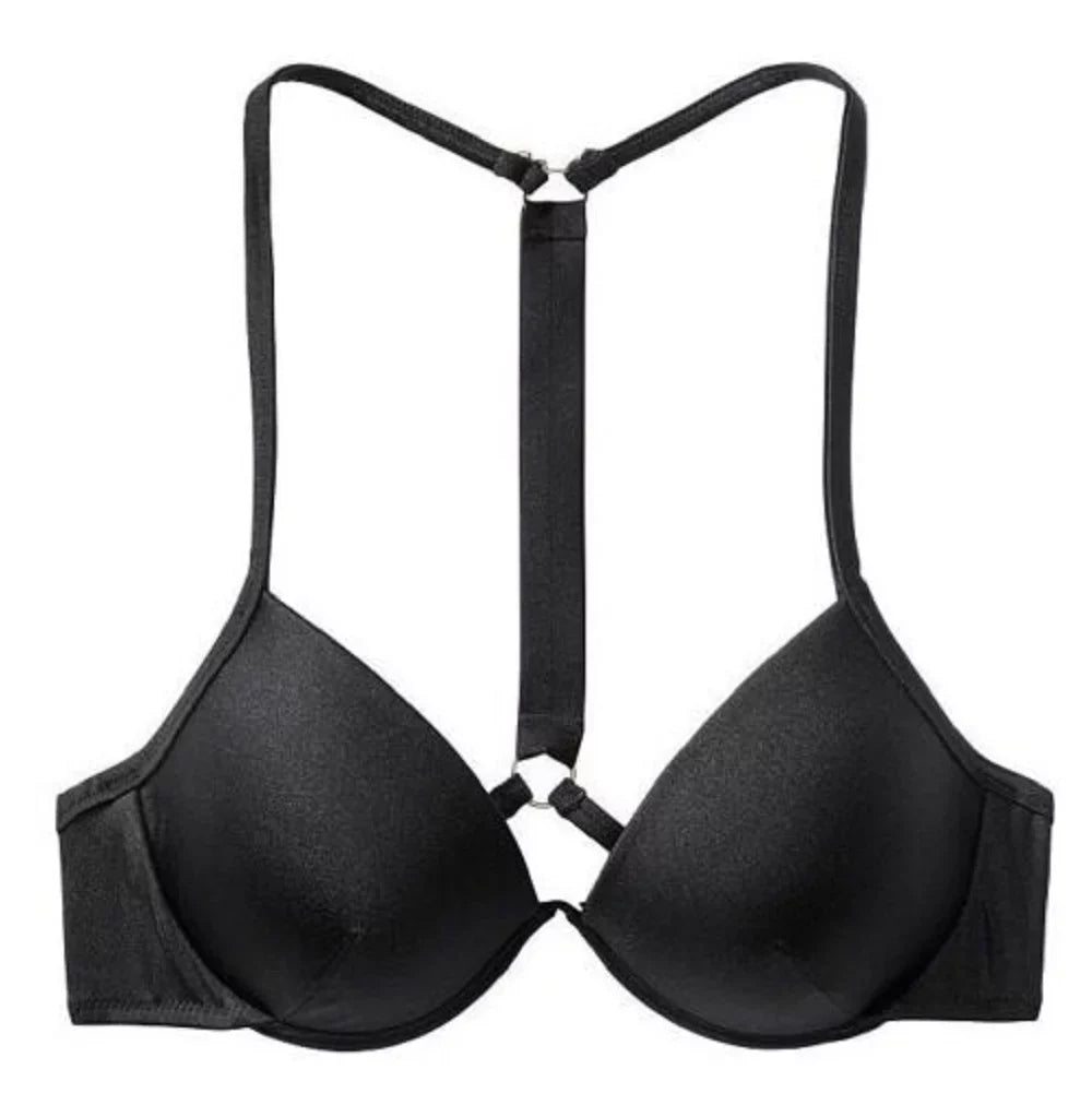 Victoria's Secret Shine Strap Fabulous Push Up Bikini Swim Top Black Size 34DDD NWT
