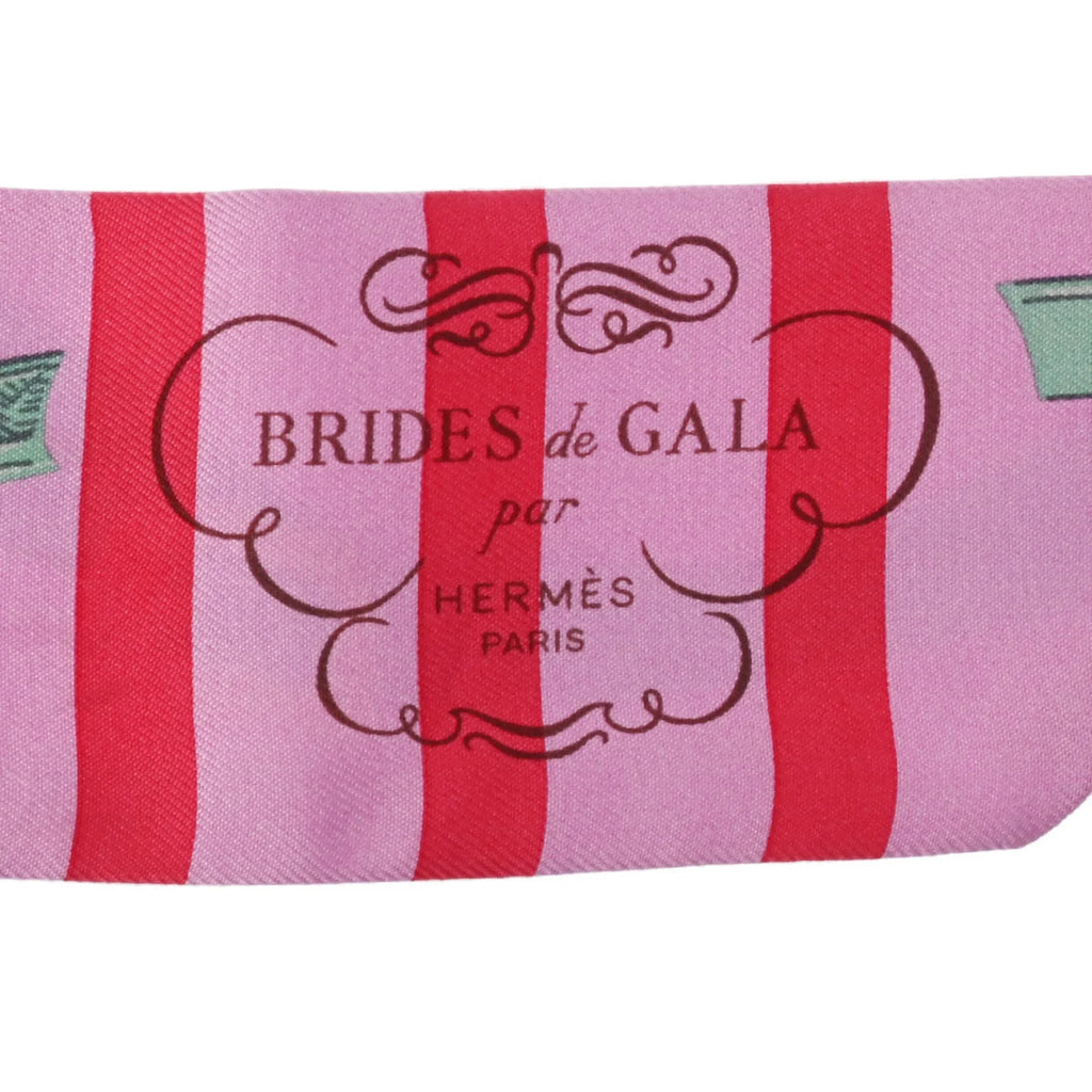 Pre-Owned HERMES Twilly BRIDES DE GALA Old Tag Pink/Red/Green - Women's 100% Silk Scarf Muffler (Fair)