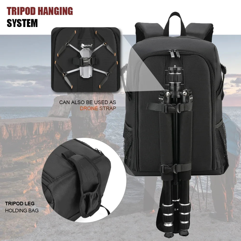 Big Capacity Photography Camera Waterproof Shoulders Backpack Video Tripod DSLR Bag Drone Case w/ Rain Shield Canon Nikon Sony Pentax