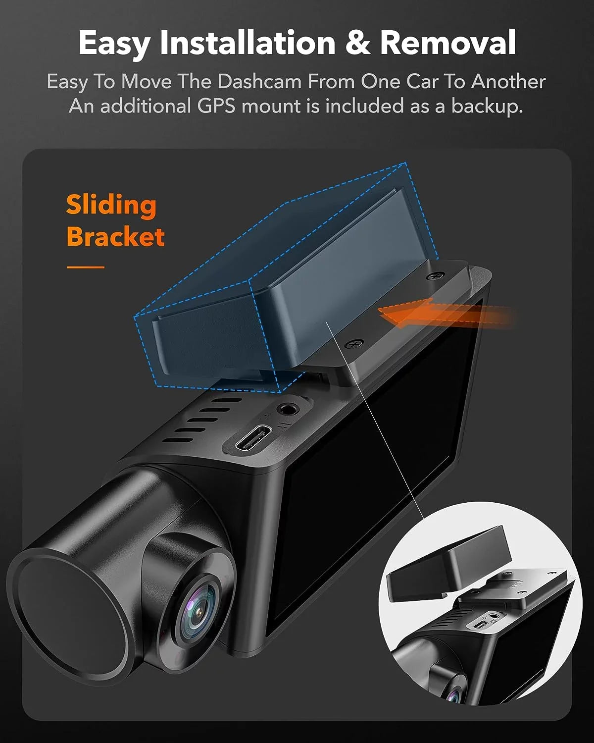 WOLFBOX 4K Dash Cam 3 Channel, WiFi&GPS, 3" LCD DashCam Front and Rear with Super IR Night Vision, Loop Recording, G-Sensor, 24H Parking Monitor
