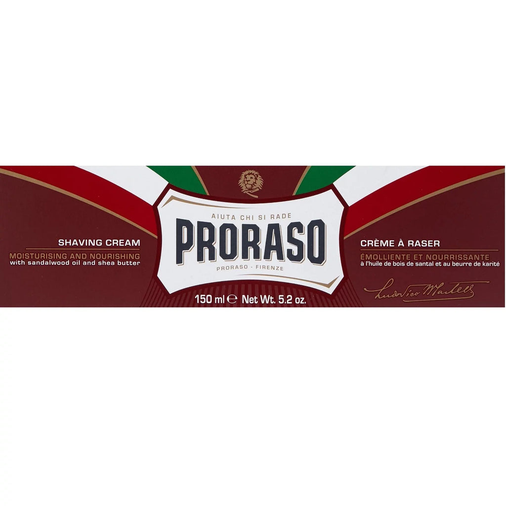 Proraso Shaving Soap Cream Sandalwood Shea Butter Sapone Da Barba in Coarse Beard 150ml tube - RED 3 Pack