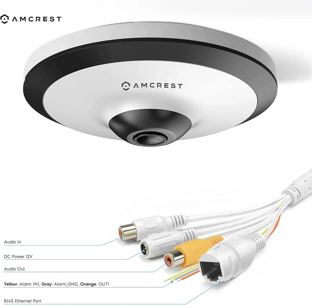 Amcrest 5-Megapixel Fisheye Camera, UltraHD Security PoE Camera Indoor, 1.4mm Lens, 33ft Nightvision, 360° Panoramic Camera Protection Cloud and MicroSD Recording, IP5M-F1180EW (White)