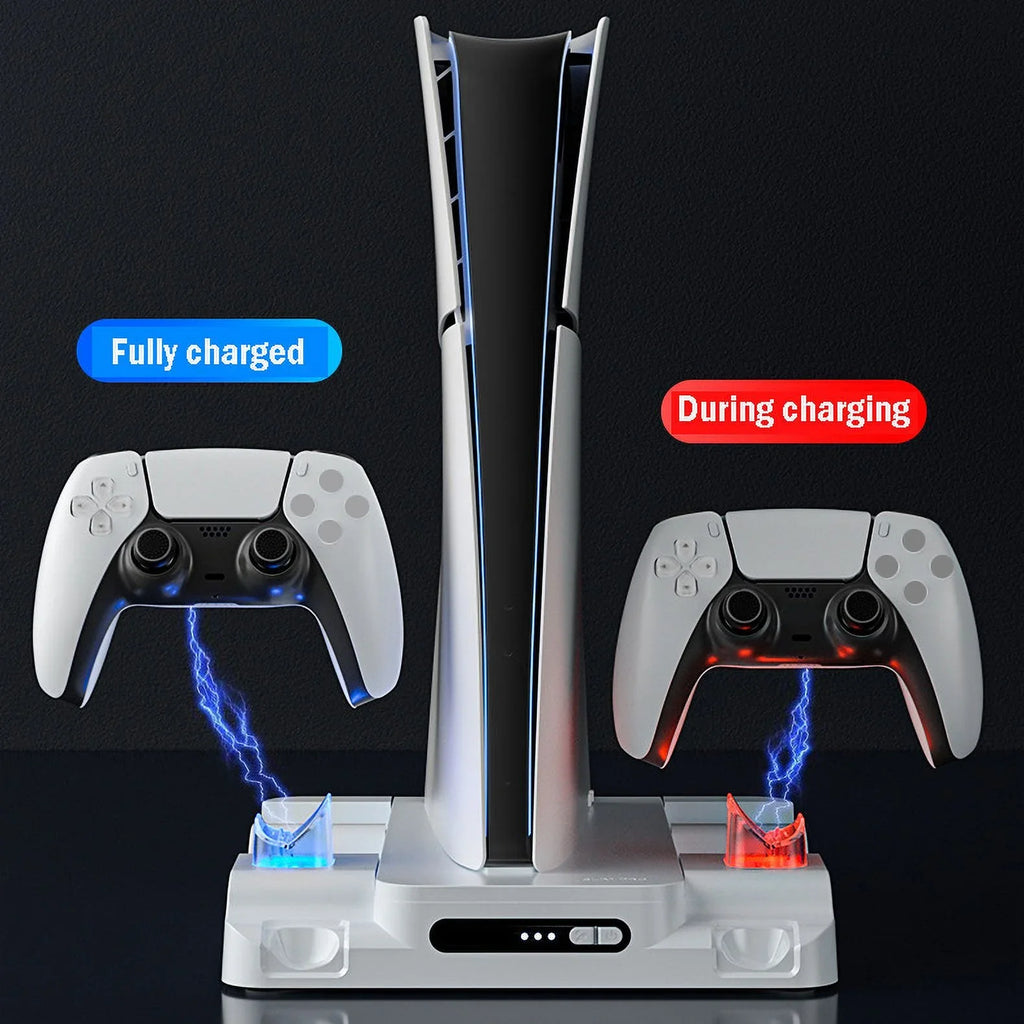 Stand Cooling Station PS5 Slim Game Console with Dual Controller Charging Station Game Slots Game Console Accessories-White