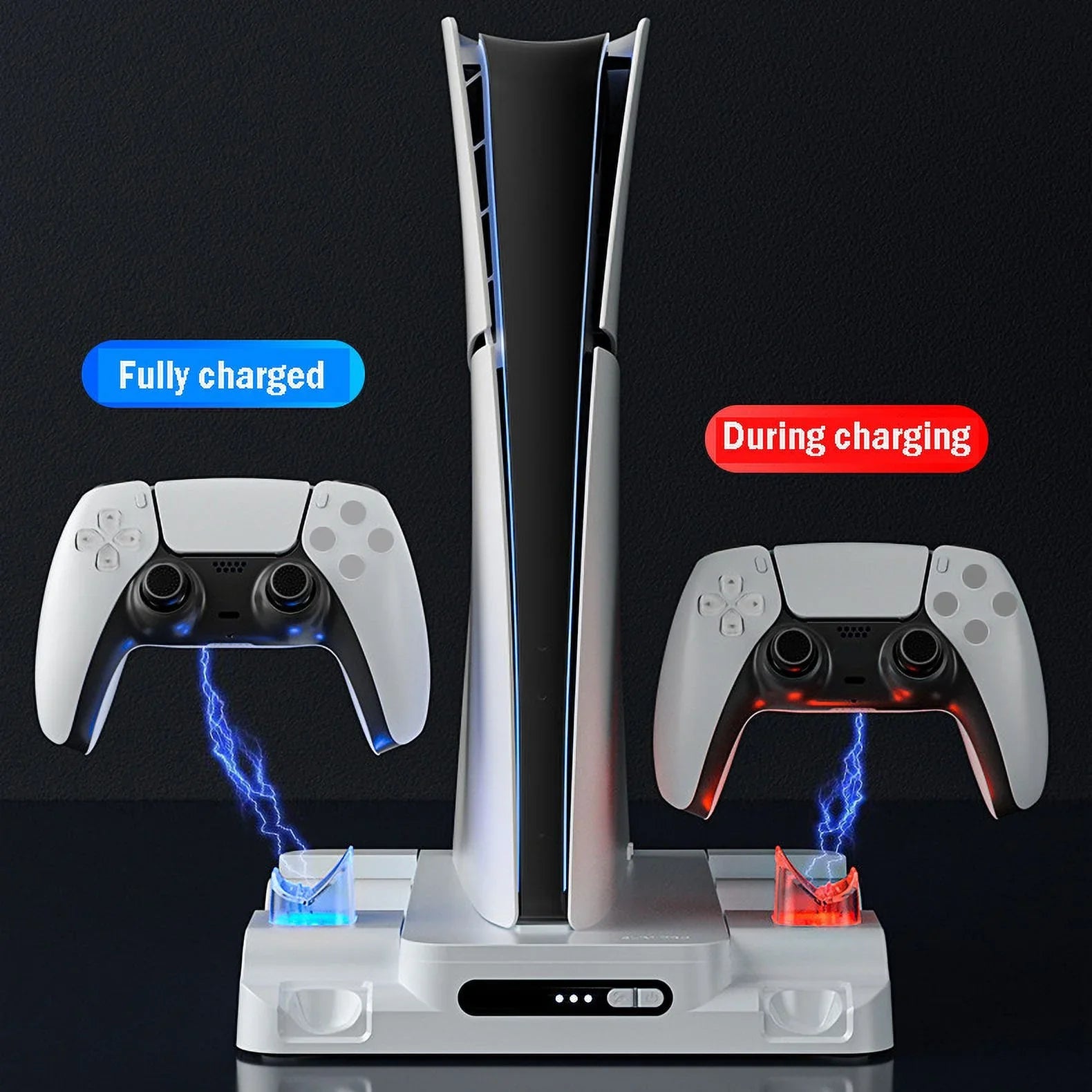 Stand Cooling Station PS5 Slim Game Console with Dual Controller Charging Station Game Slots Game Console Accessories-White