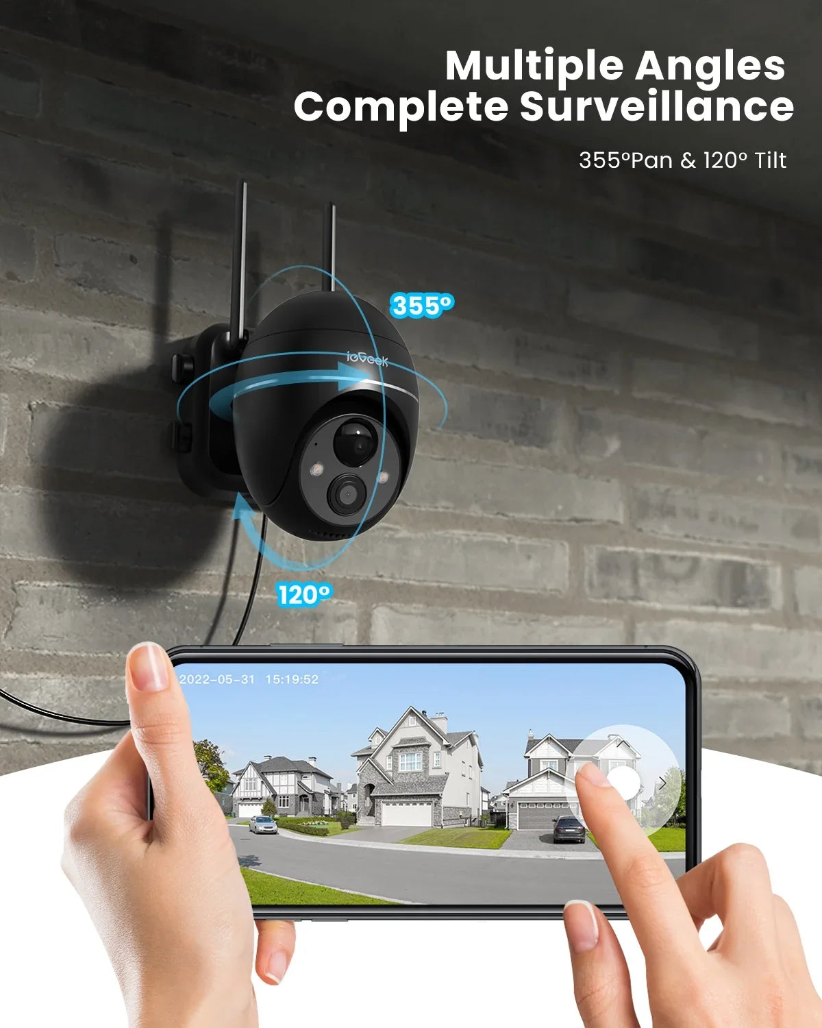 Solar Outdoor Wireless Security Camera WiFi, Spotlight & Siren, PTZ 360° View, 2K/3MP Color Night Vision, Outdoor Surveillance Camera with PIR Motion Detection, Work with Alexa