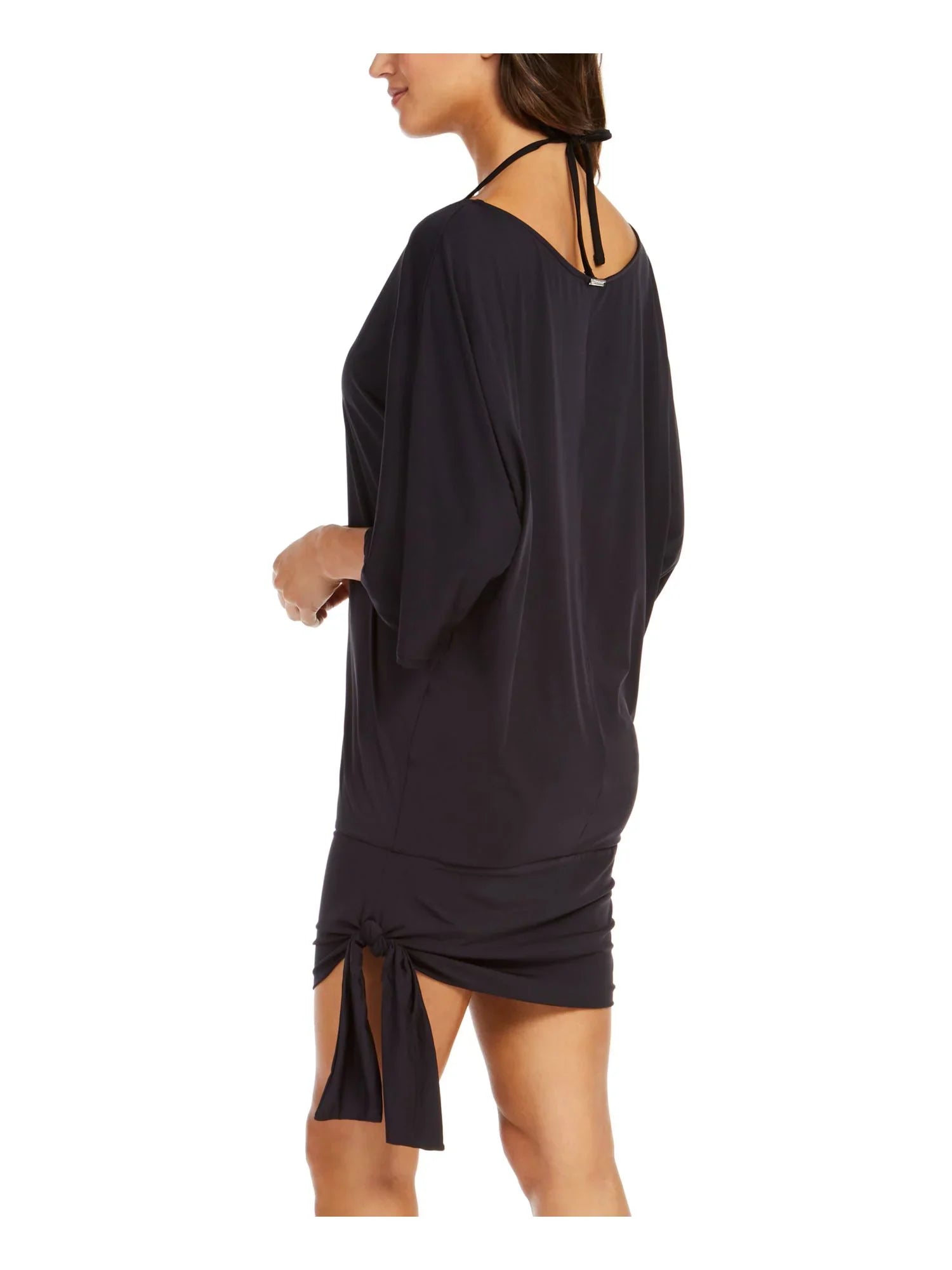 MICHAEL MICHAEL KORS Women's Black Stretch Pullover Dress Side Tie Scoop Neck Swimsuit Wrap Up S