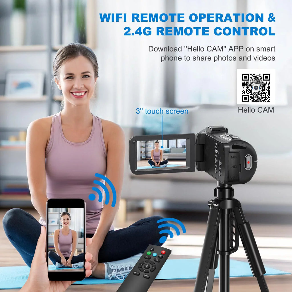 MARVUE 8K Video Camera 64MP 18X Digital Camera Video Camera Youtube 3.0 inch Flip Screen Camcorder Vlogging Camera with 32GB SD Card, 2.4G Remote Control, Two Batteries and External Mic